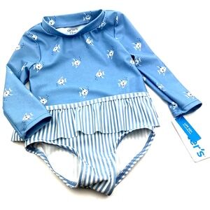 Carter's Swimwear Baby Size 12m Girls Matching 2pc Set Long Sleeve Fish Ruffle